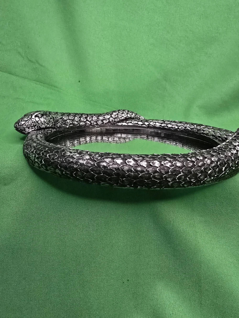 Gothic Snake Serpent Hand Mirror Silver Tone Resin Reptile Vanity Decor